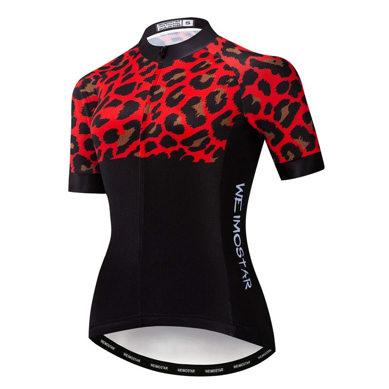 Weimostar Women's Cycling Jersey Short Sleeve Mountain Road Bike Jerseys Cycle Biking Shirt Ride Jacket Tops Red Size L - Image 1